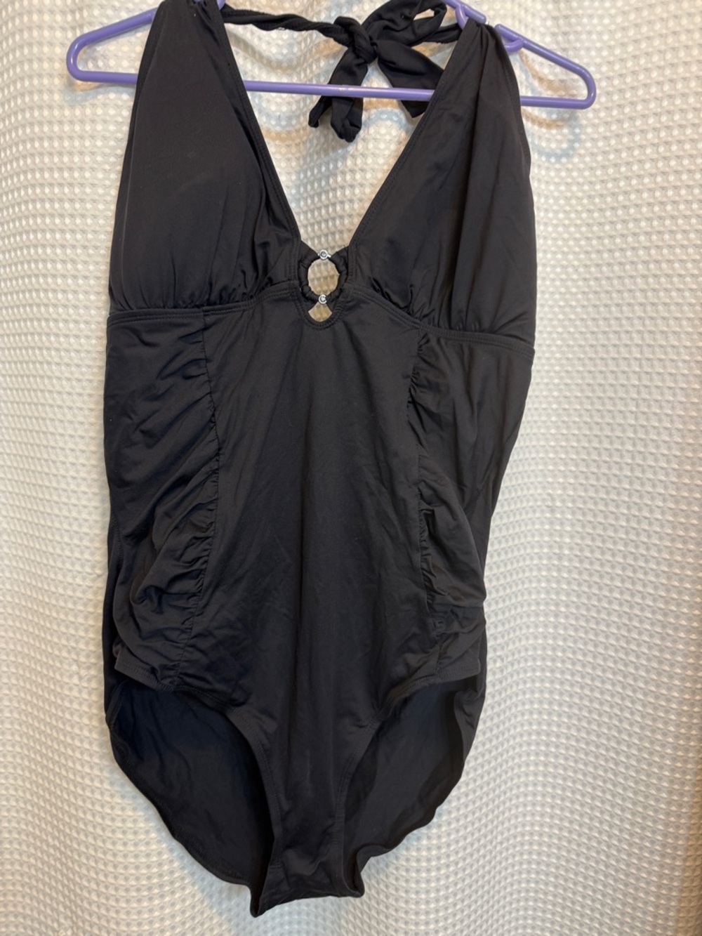 Boston Proper Black Halter One-Piece Swimsuit with Center Ring